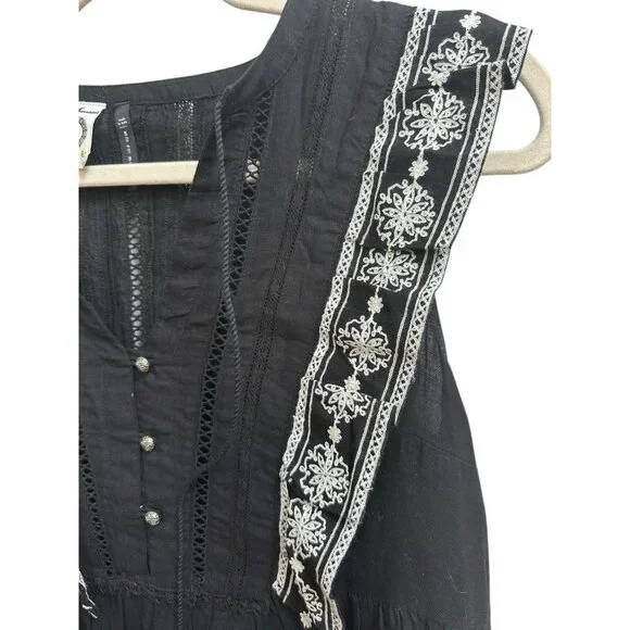 Anthropologie Akemi Kin Adelina Top Black Floral Embroider Peasant Sz 6 Boho - Picture 4 of 10